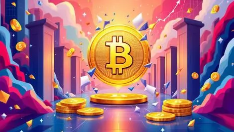 Golden bitcoin coin abstract financial graphs breakthrough finance innovation