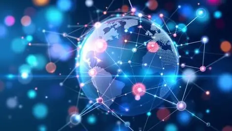 Abstract globe interconnected digital nodes global expansion workforce management