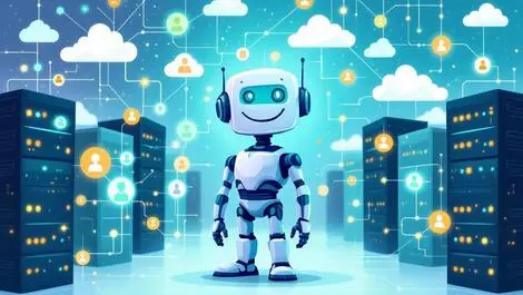 Friendly robot ai customer data organization cloud servers data nodes