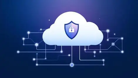 Cloud shield automation security interconnected nodes flat graphic