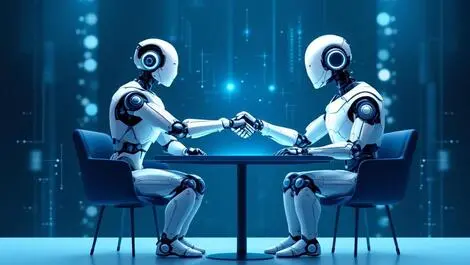 Human robot handshake illustration technology cooperation partnership ai