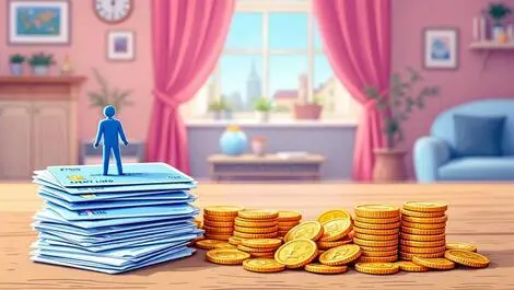 Credit cards pound coins banknotes british home financial stress illustration