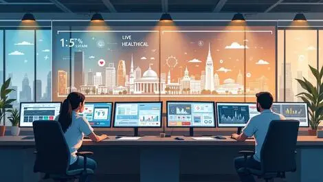 Modern filipino professionals control room digital screens healthcare infrastructure