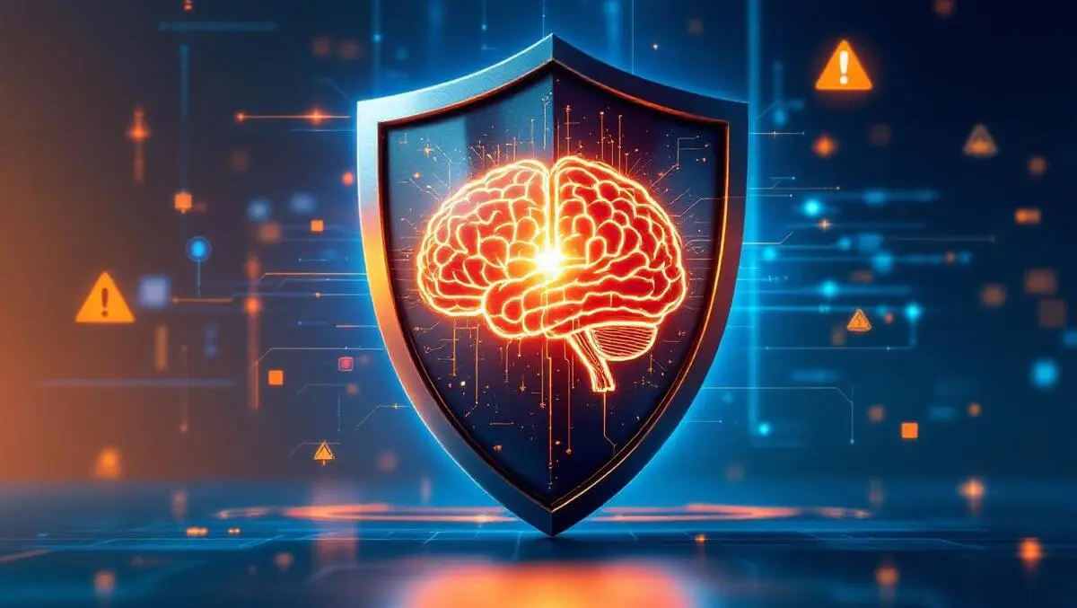Armored shield protecting glowing brain ai security cyber defense