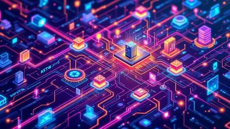 Interconnected computer servers vibrant data pathways dynamic flow advanced ai search optimization