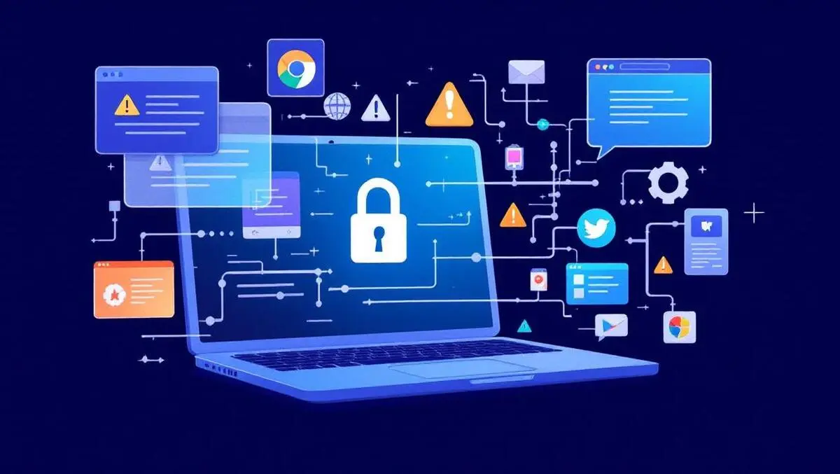 Laptop screen lock icon warning browser security vulnerabilities exposed
