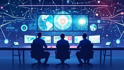 Modern security operations centre analysts monitoring threat detection ai