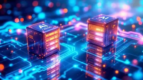 Modern servers data exchange glowing streams ai neural network cloud tech