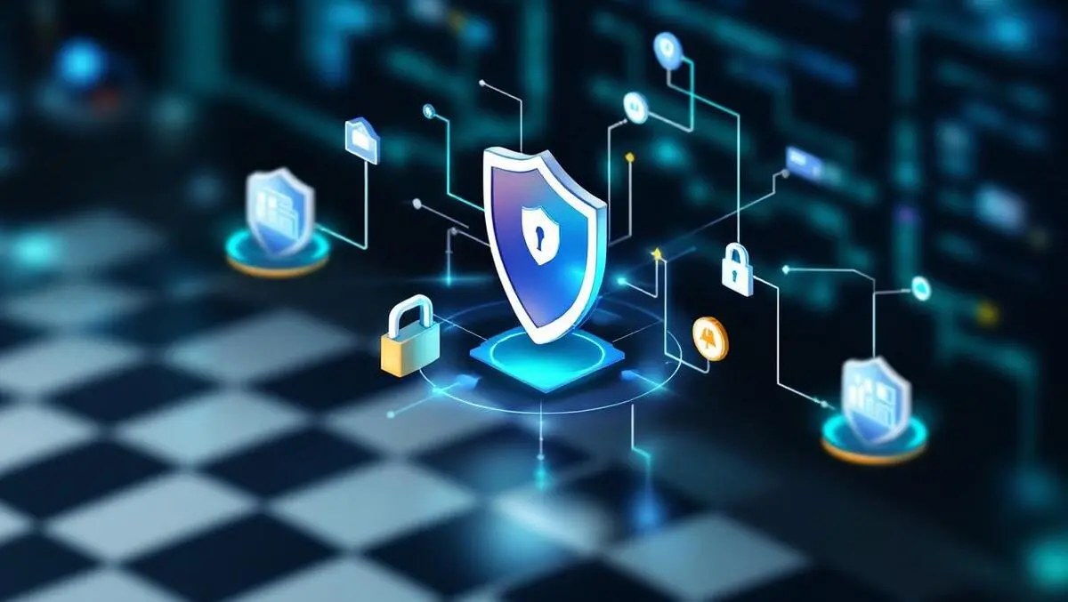 Digital illustration computer network shields padlocks security assessment