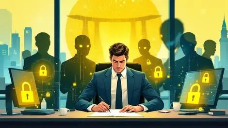 Concerned business executive digital cybersecurity threats ai singapore office