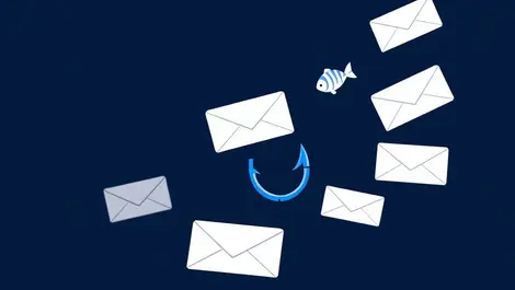 Email inbox with hidden phishing fish hook suspicious emails