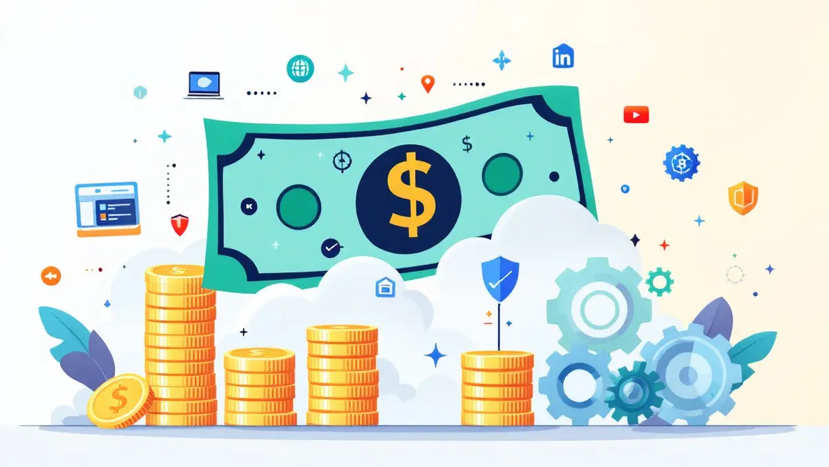 Dollar bill transforming into coins and tech service icons vector illustration