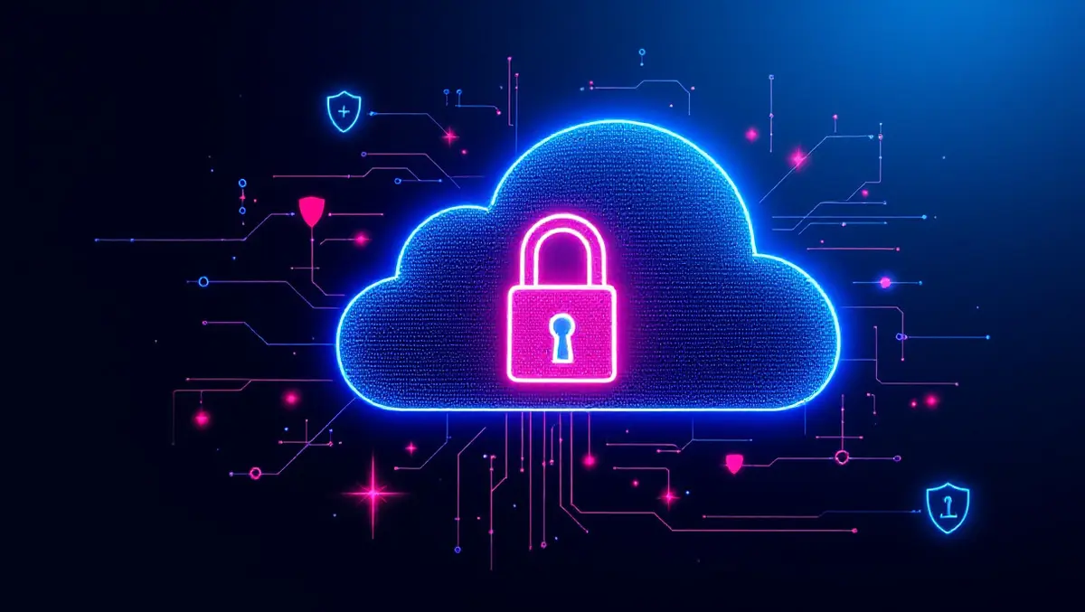 Digital lock surrounded by cloud shapes with shield icons data protection