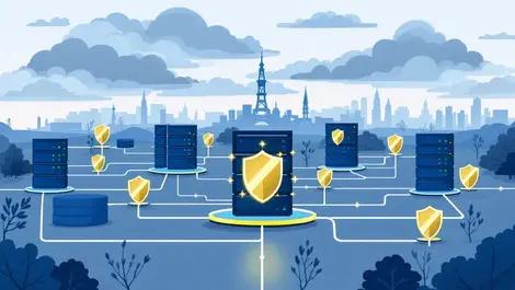 Illustration interconnected data centers servers shields cyber supply chain security uk landscape