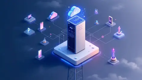 Realistic compact server cell tower base data signals mobile devices cloud edge ai telecom