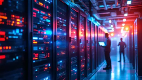 Realistic data server rack telecom facility technician edge computing networks