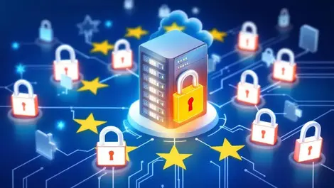 Secure european data center digital locks servers network cables eu flag