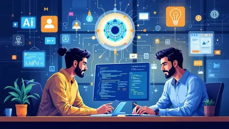 Indian software engineers collaborating ai code modern office teamwork