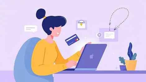 Online customer using digital wallet seamless one tap checkout laptop