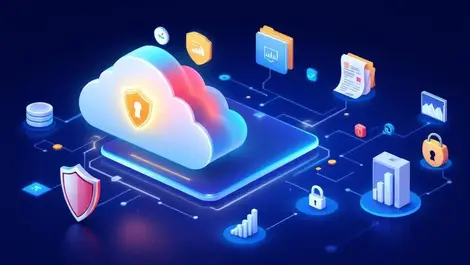 Secure digital cloud layered shields enterprise data governance security icons