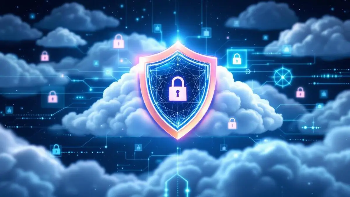 Realistic digital shield cloud network connections locks cybersecurity
