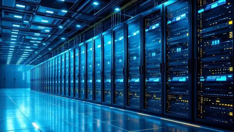 Large data tape library next to supercomputers modern data center usa