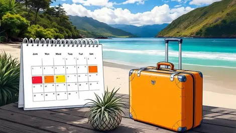 Strategic holiday planning calendar suitcase new zealand beach background