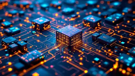 Advanced ai network automation data center interconnected servers glowing data lines