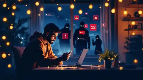 Indian holiday online shopper cyber fraud warning night scene