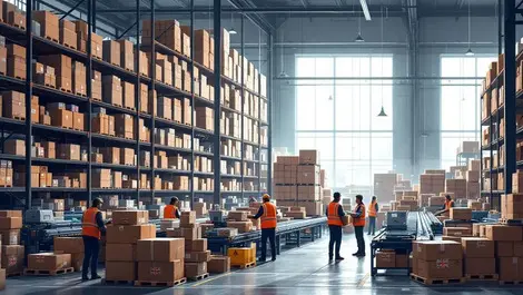 Uk warehouse after christmas returns workers sorting parcels