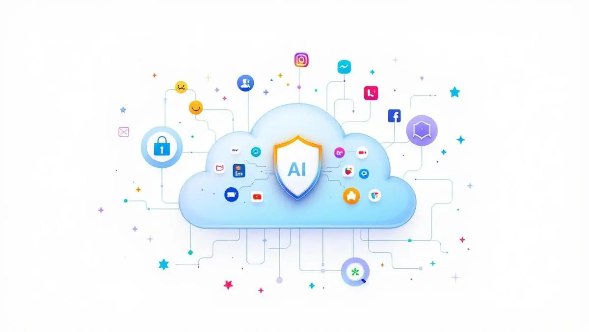 Ai cloud with app icons security shield and monitoring symbol