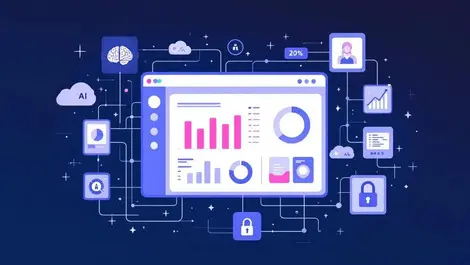 Ai marketing hub dashboard data streams charts security brain