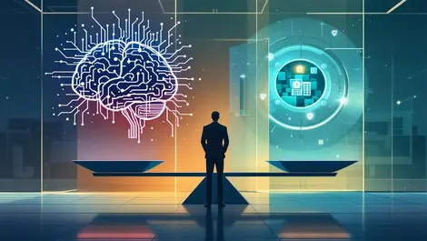 Cfo glass office balance ai brain vs secure data vault scale
