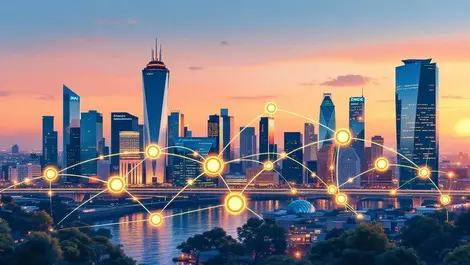 Australian city skyline instant digital payments network glow