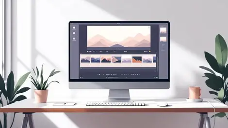 Minimalist photo editor monitor with modern image format icons