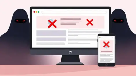 Desktop mobile security blocks hidden malicious ads warning icons
