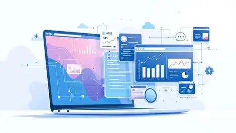 Modern saas laptop dashboard charts cloud apis vector ui scene