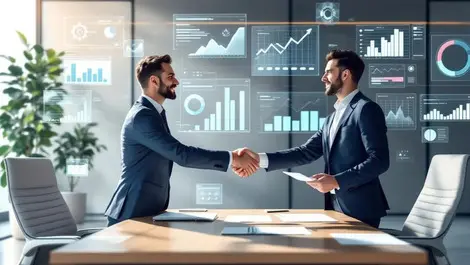 Business partners handshake ai driven audit risk analytics office