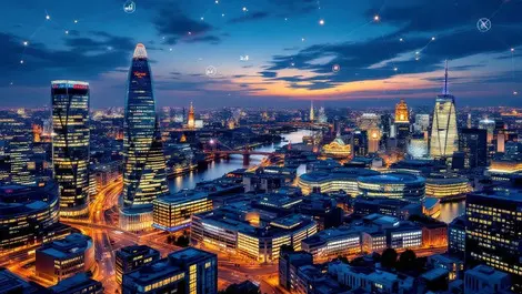 London financial district gherkins glass towers fintech pension flows