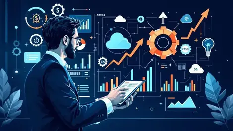 Strategic cfo digital dashboard ai fintech charts cloud illustration